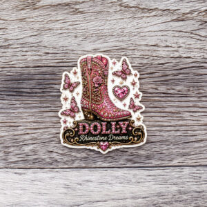 Pink Cowboy Boot Rhinestone Dreams Dolly Sticker