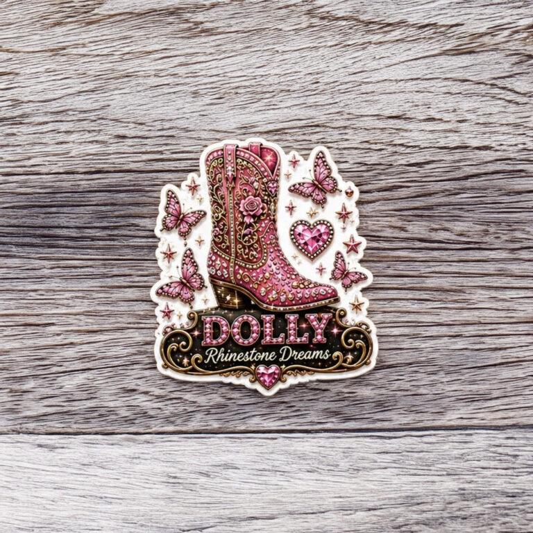 Pink Cowboy Boot Rhinestone Dreams Dolly Sticker