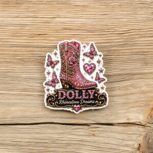 Pink Cowboy Boot Rhinestone Dreams Dolly Sticker