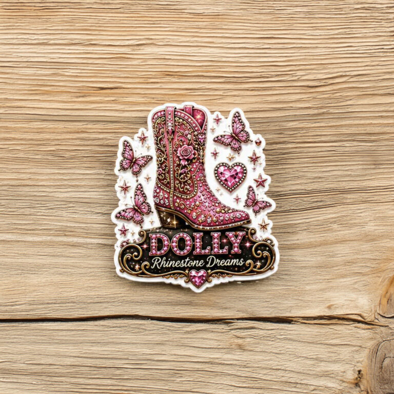 Pink Cowboy Boot Rhinestone Dreams Dolly Sticker
