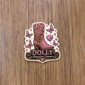 Pink Cowboy Boot Rhinestone Dreams Dolly Sticker