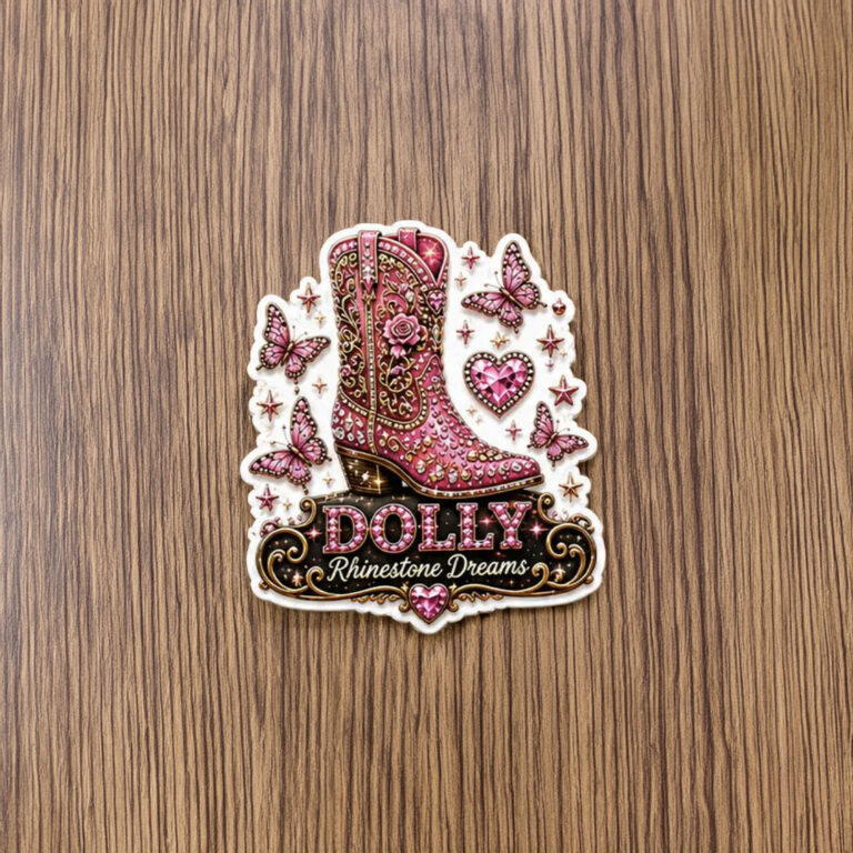 Pink Cowboy Boot Rhinestone Dreams Dolly Sticker