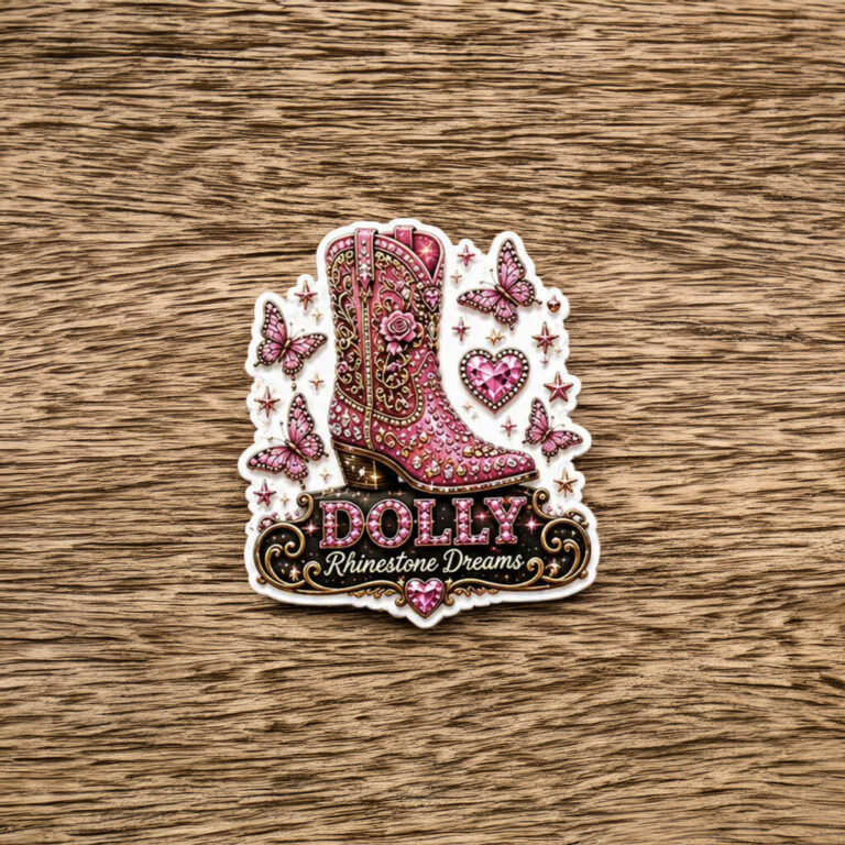 Pink Cowboy Boot Rhinestone Dreams Dolly Sticker