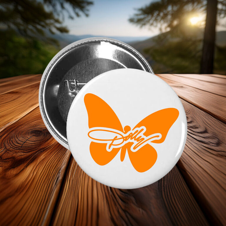 Dolly Butterfly Pin Back Button