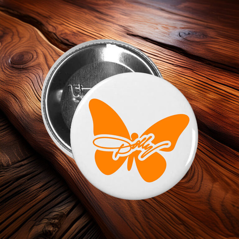 Dolly Butterfly Pin Back Button