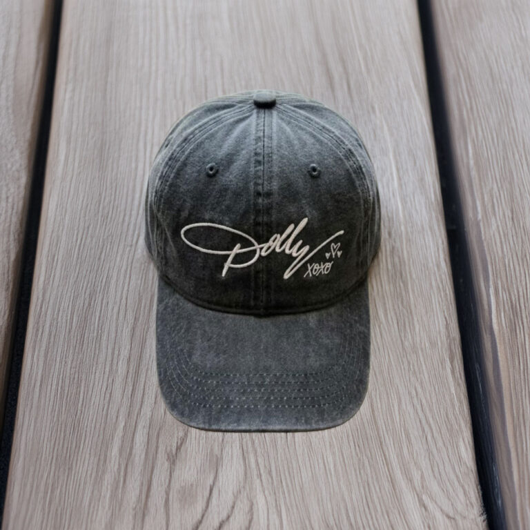 Embroidered Dolly Signature Washed Baseball Cap